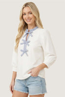 Frilled Bow Tie Detail Puff Sleeve Top
