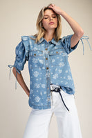 Flower Denim S/S Balloon SLV Top
