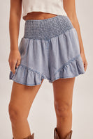 Smocked Waist Denim Ruffle Shorts
