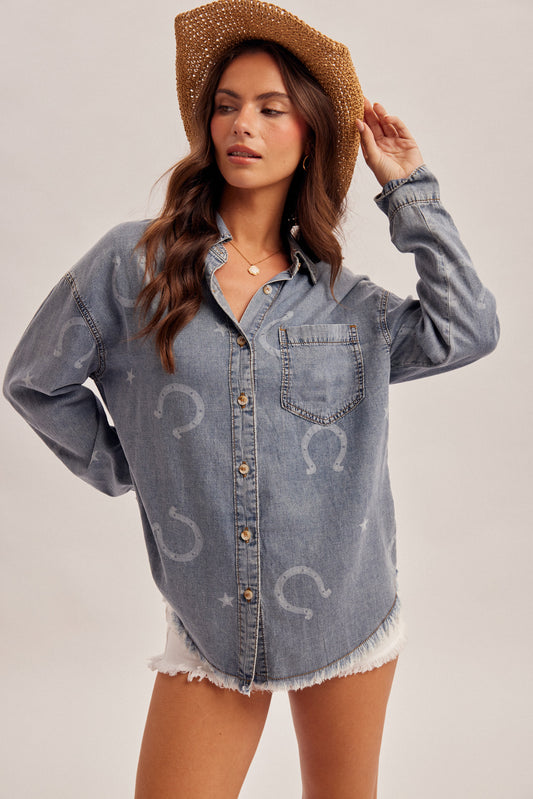 Denim Button Western Top