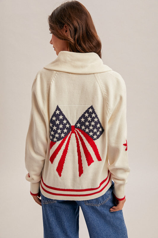 Shawl Collar American Flag Cardigan