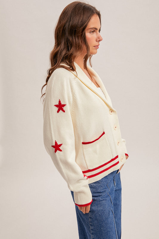 Shawl Collar American Flag Cardigan