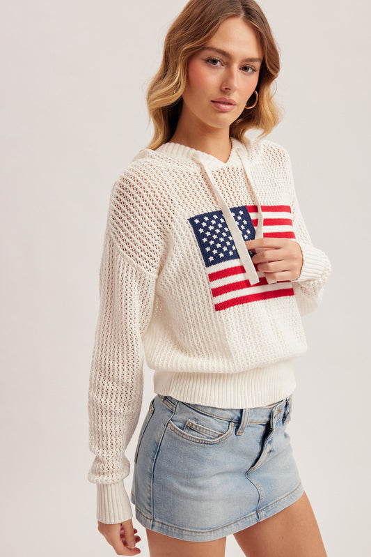 Open Stitch L/S American Flag Sweater