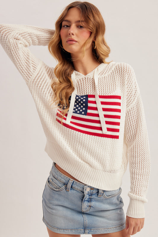 Open Stitch L/S American Flag Sweater