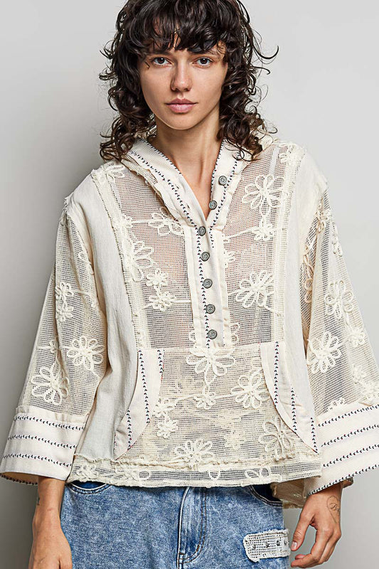 3/4 Lace Hoodie Top