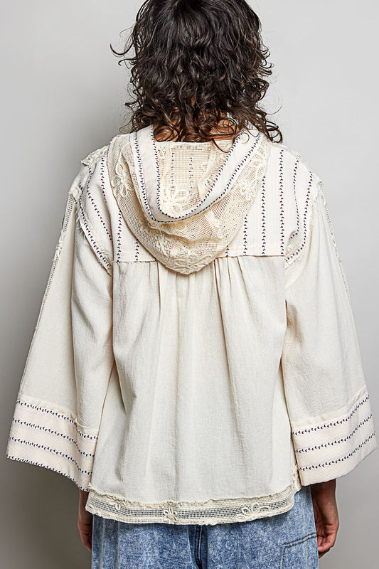 3/4 Lace Hoodie Top
