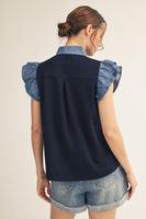 Layered Ruffle Top w/ Denim Contrast
