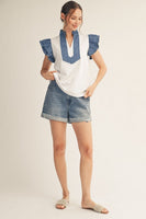 Layered Ruffle Top w/ Denim Contrast
