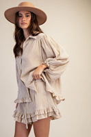 Striped Ruffle 3/4 Sleeve Top
