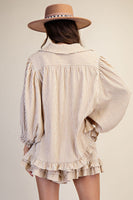 Striped Ruffle 3/4 Sleeve Top

