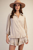 Striped Ruffle 3/4 Sleeve Top
