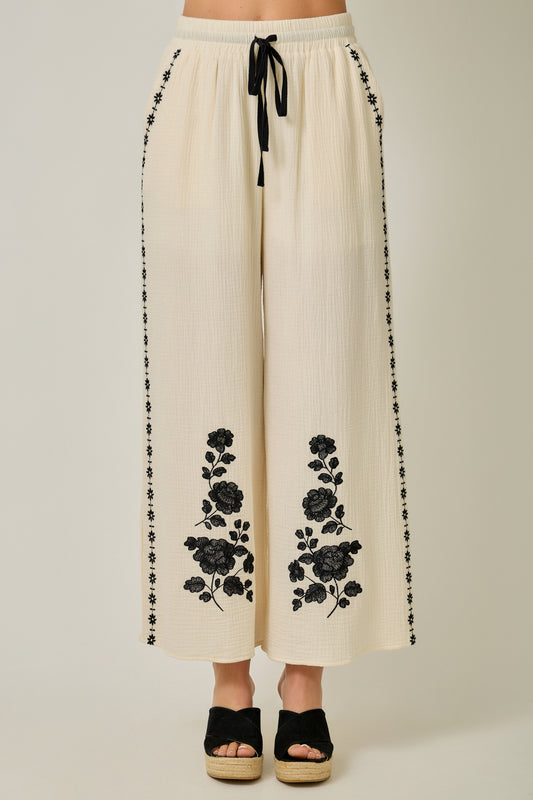 Gauze Embroidered Lounge Pants