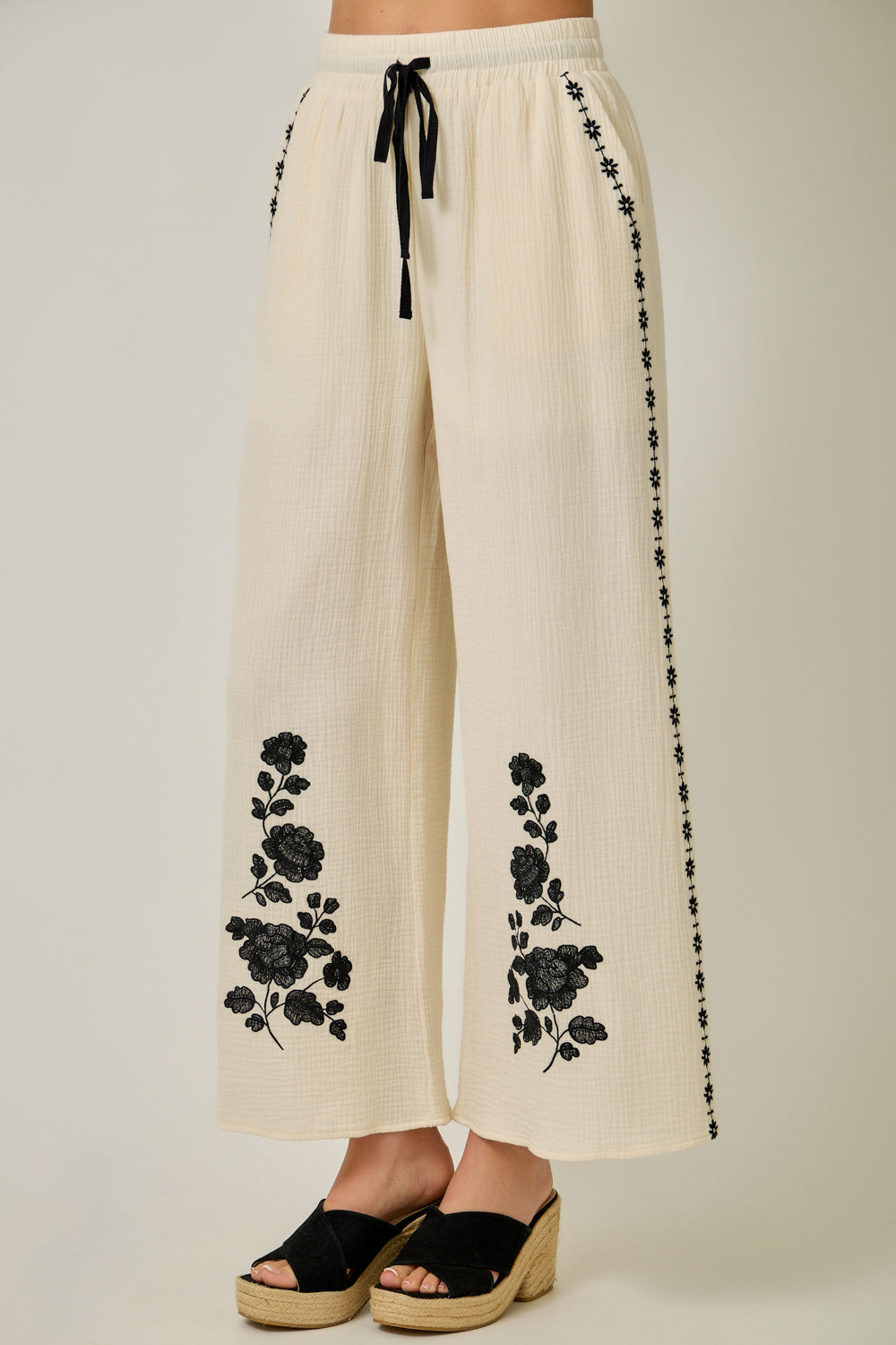 Gauze Embroidered Lounge Pants