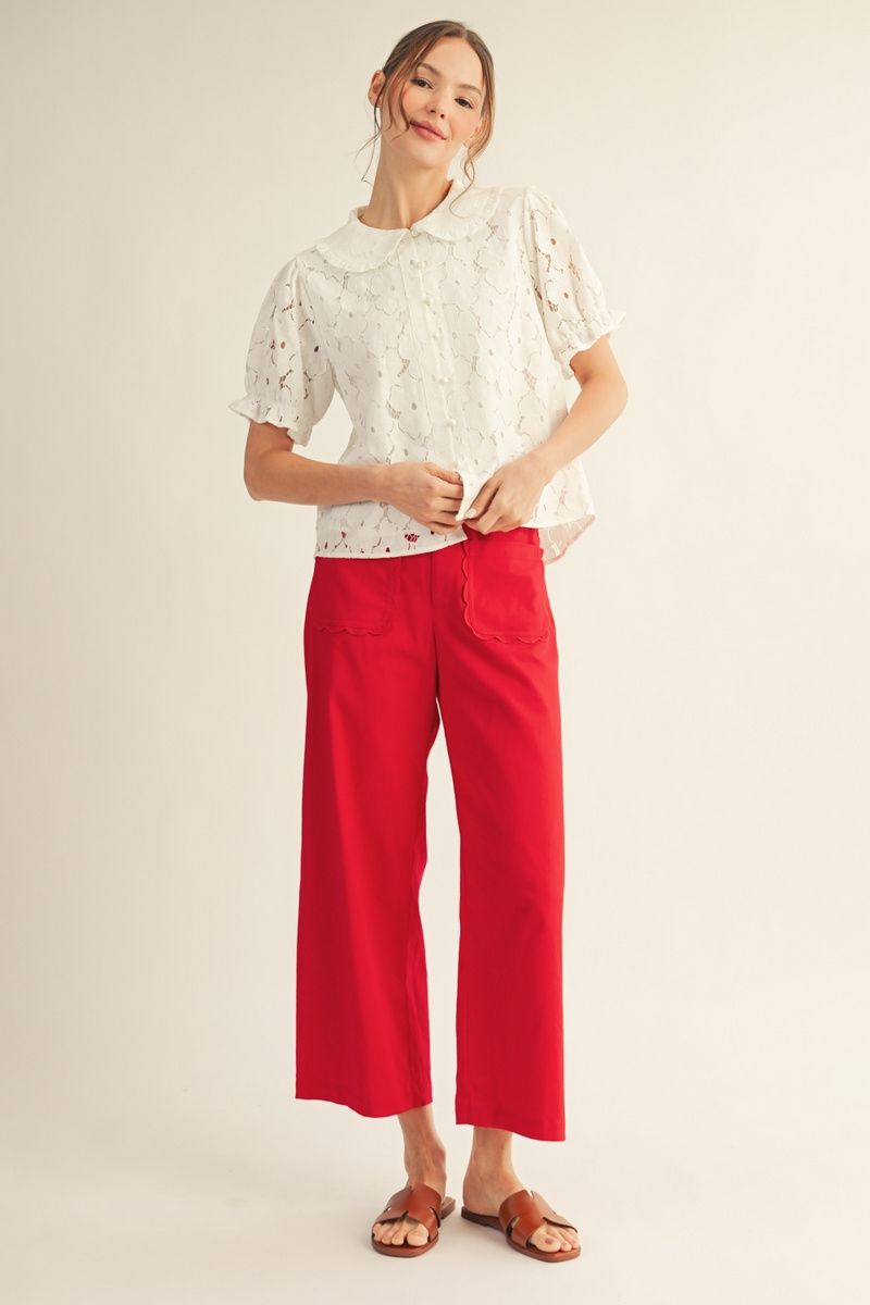 High Waist Solid Wide Leg Pants
