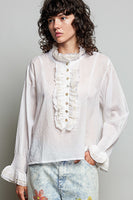 High Ruffle Neckline Blouse

