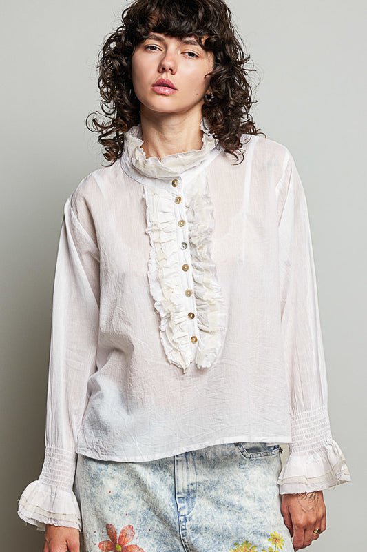 High Ruffle Neckline Blouse