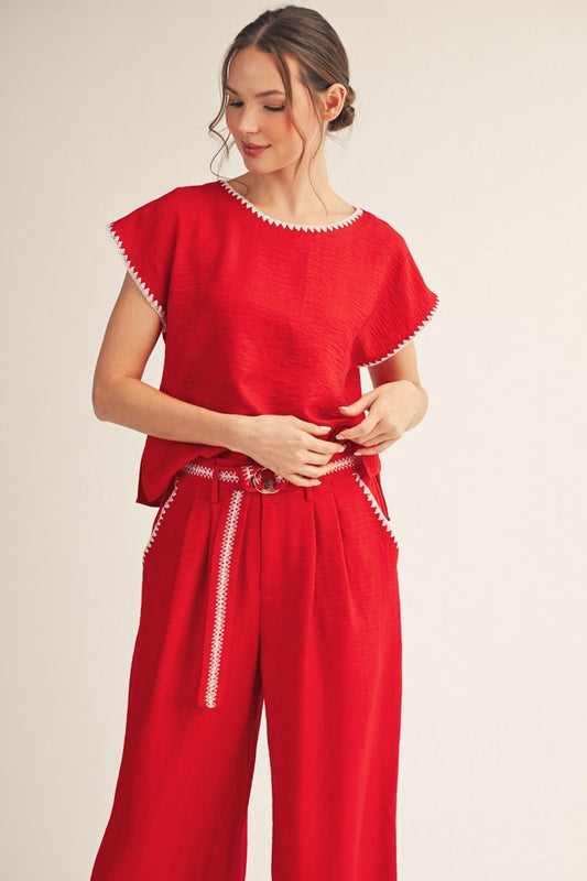 Drop Shoulder Scallopped Top