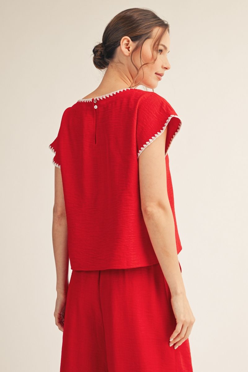 Drop Shoulder Scallopped Top