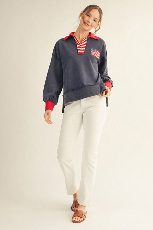 American Flag Patch Crewneck Top
