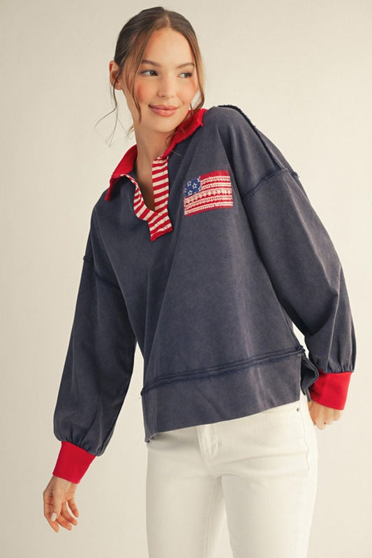 American Flag Patch Crewneck Top