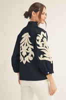 3/4 sleeves Baroque applique detail top
