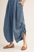 Button Down Wide Leg Denim Jumpsuit
