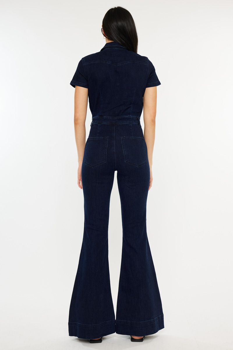 Short/Sleeve Super Flare Jumpsuit