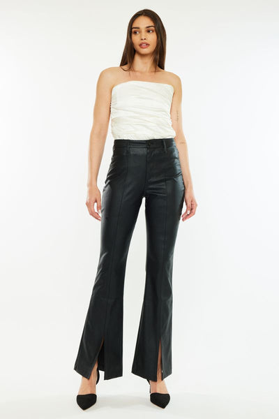 High RiseBootcut Leather Front Slit
