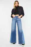 High Rise Wide Leg Denim Contrast Jeans
