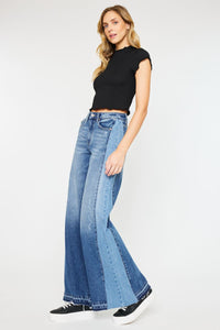 High Rise Wide Leg Denim Contrast Jeans