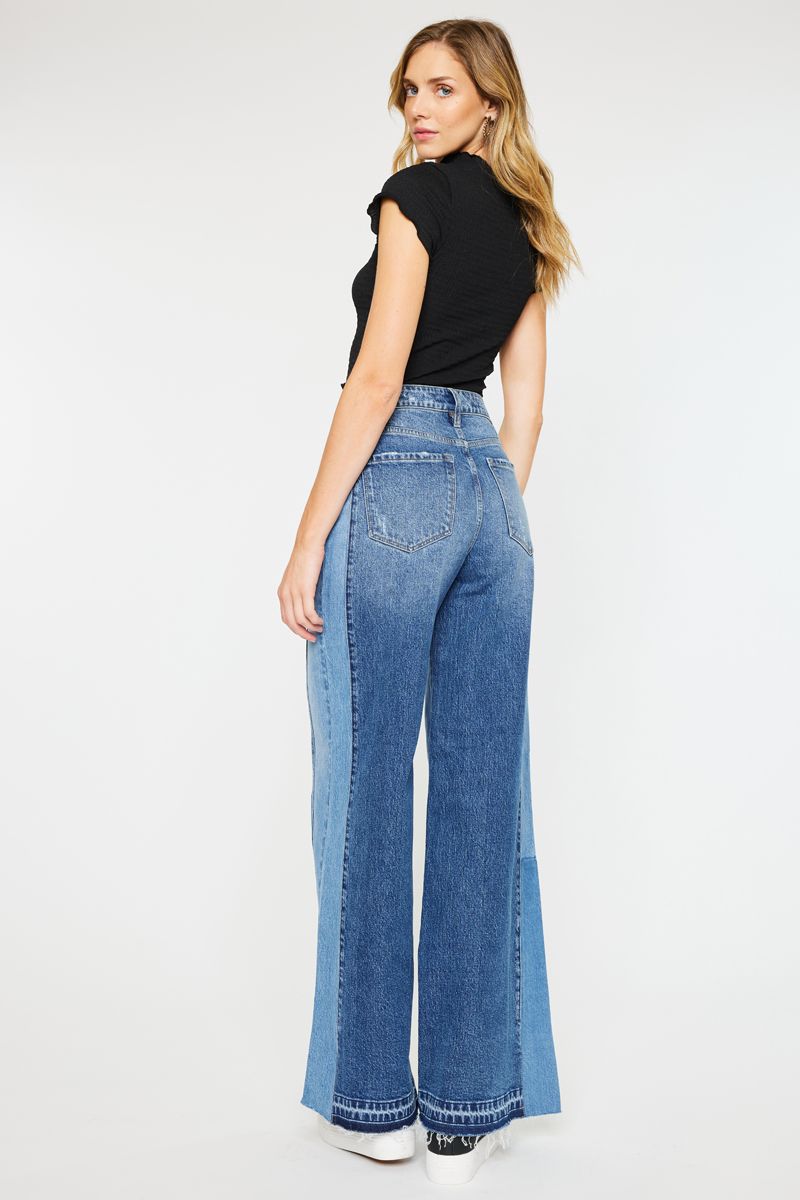 High Rise Wide Leg Denim Contrast Jeans