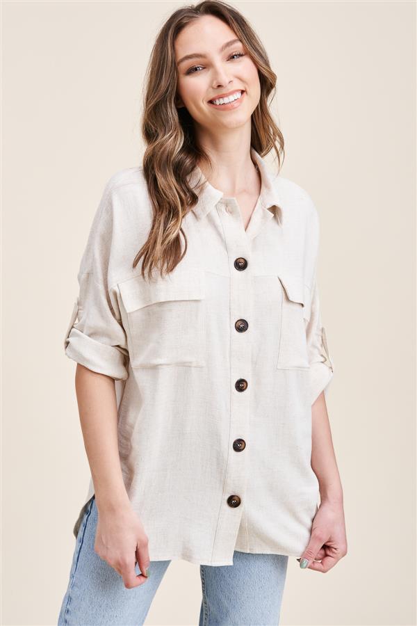 Basic Button Down Linen Top