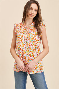 Pleated Tie Neck Floral Top