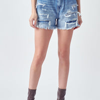 High Rise Distressed Mom Shorts