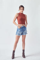High Rise Distressed Mom Shorts
