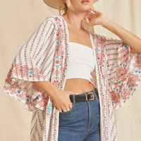 Embroderied Floral Blooms Flowy Kimono