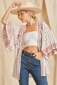 Embroderied Floral Blooms Flowy Kimono