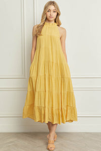 Solid Mock Neck Tiered Maxi Dress