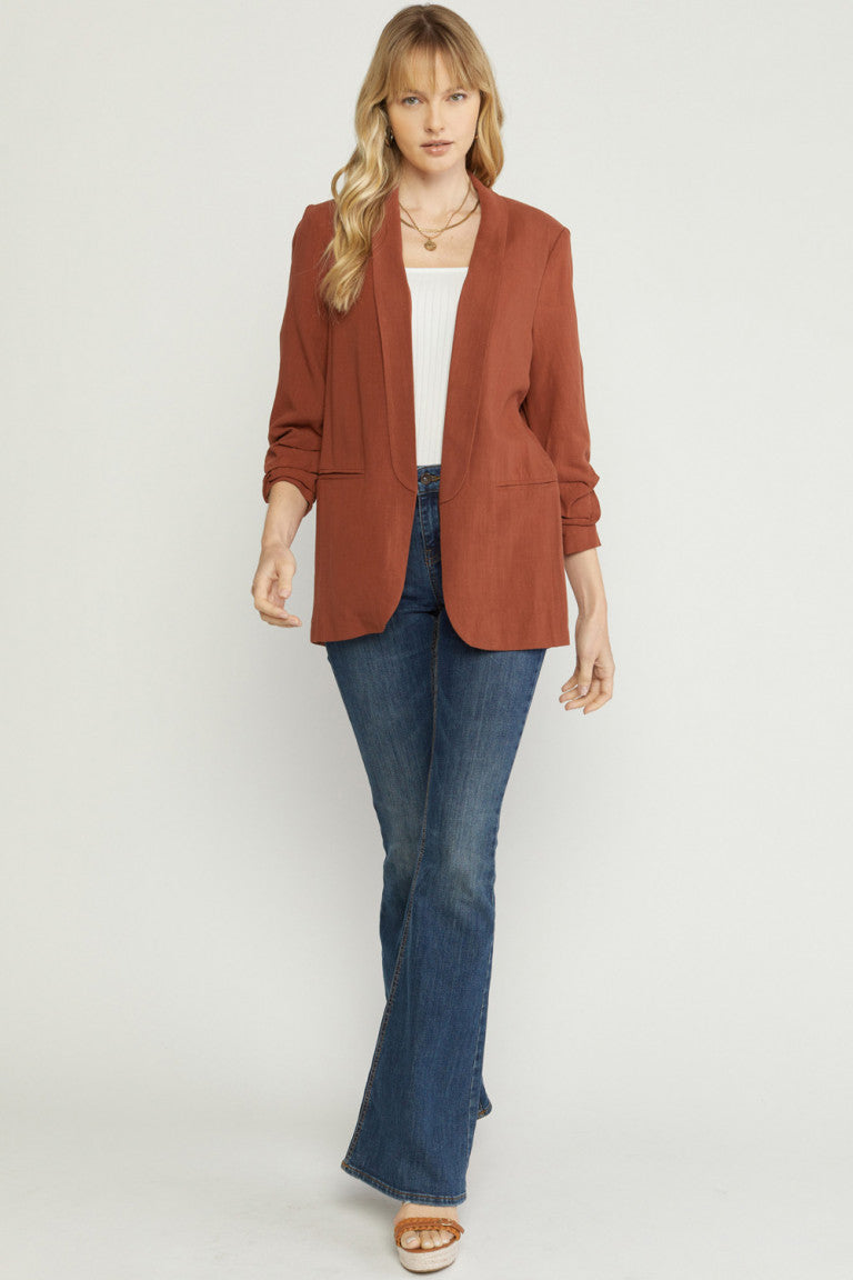 Blazer Jacket Shirred Detail On Sleeve