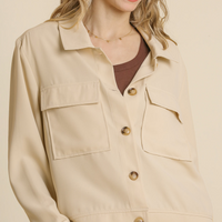 Collared Button Down Crepe Jacket