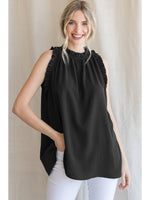 Solid Tank With Ruffle Neckline
