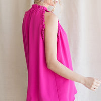 Solid Tank With Ruffle Neckline