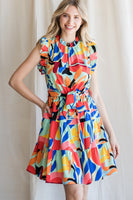 Belted Tiered Print Dress
