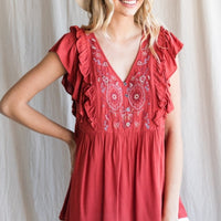 Embroidered Baby Doll Top