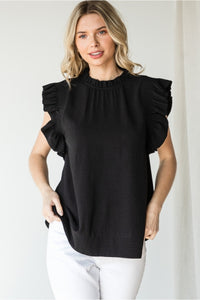 Solid Ruffle Sleeve Blouse