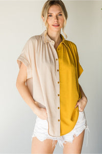 Colorblock Button Up Top