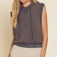 Relaxed Sleeveless Waffle Knit Hoodie